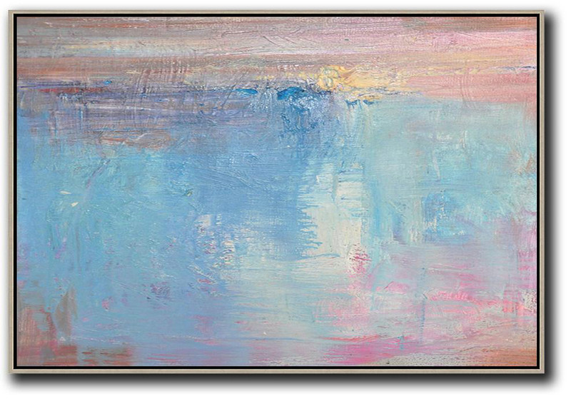 Huge Wall Decor,Oversized Horizontal Contemporary Art,Modern Art,Sky Blue,Pink,White.etc